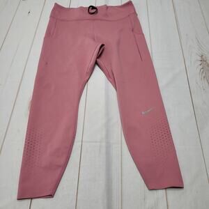Nike epic Luxe pink running leggings mid rise perforated drawstring smokey mauve